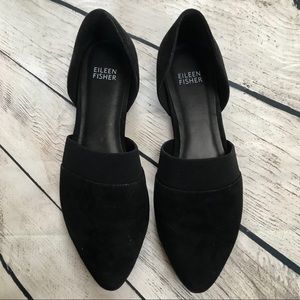 Eileen Fisher Black Suede Flute Pointy Flats 7.5